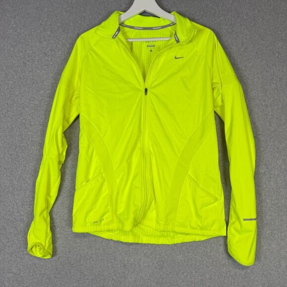Nike Running Women's Large Dri-Fit Yellow Full Zip Windbreaker Jacket Coat - Picture 1 of 10